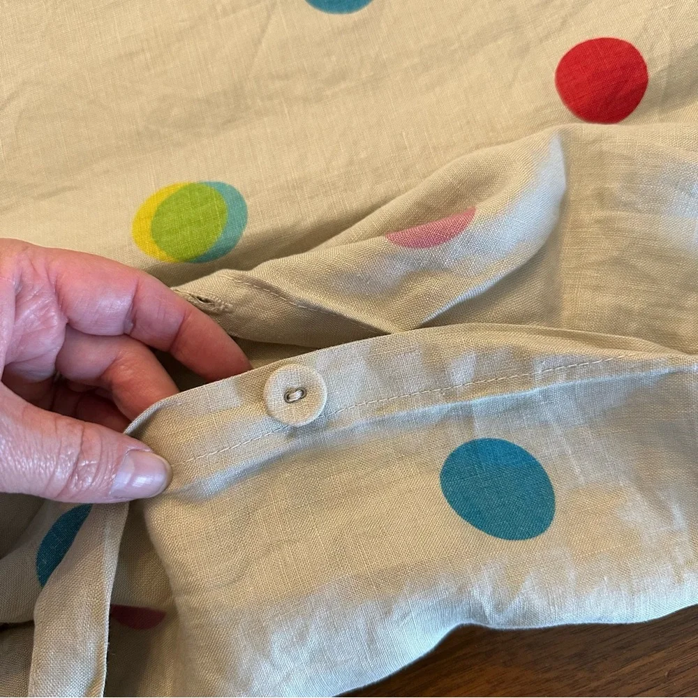 IKEA 100% Linen Multicolor Polka Dot Duvet Cover Full / Queen Rainbow Natural